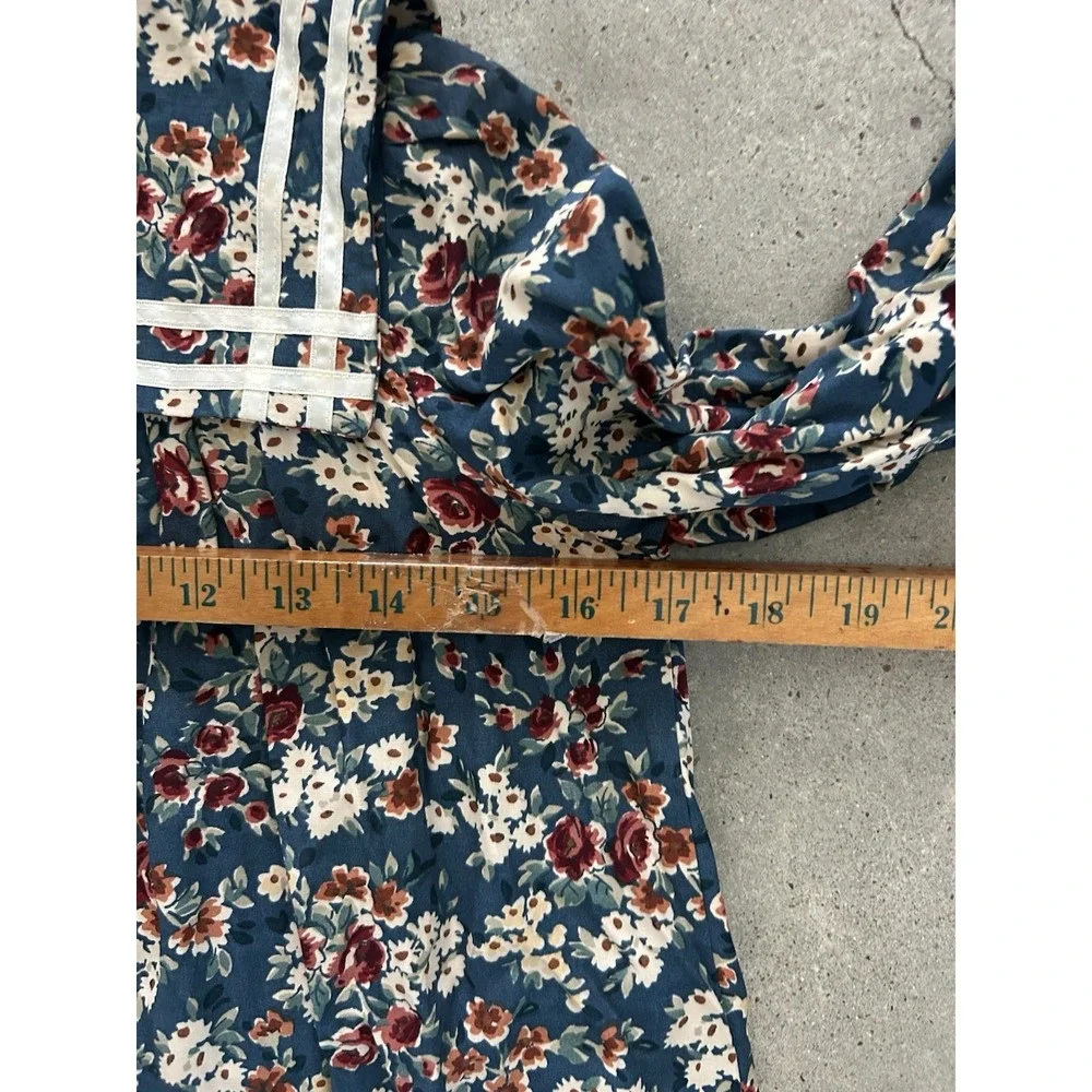 VINTAGE COTTAGECORE FLORAL BIB COLLAR DRESS & HAT SZ L Kids By La Belle‎